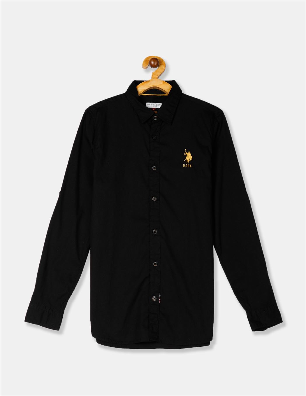 U.S. Polo Assn. Black Boys Spread Collar Solid Shirt